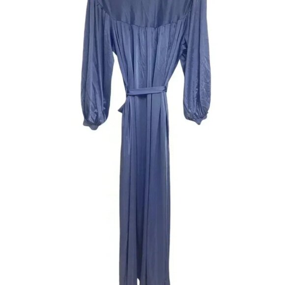 Vintage MISS ELAINE Medium Long WRAP ROBE Purple Blue NYLON Sleeve Lace Sweep - Picture 2 of 7